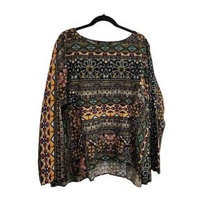 Gracila Boho Patchwork Mixed Print Floral Boho Long Sleeve Top Womens Size 5X
